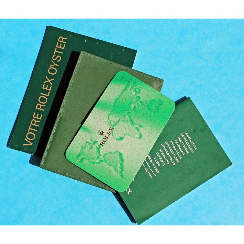 2004, 2005 Rolex Green Leather Business Card Wallet holded card and calendar + translation booklet + rolex oyster manual french