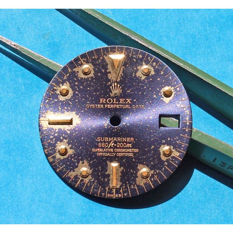 Vintage 70's & Rare Sunshine 1680/8 Nipple dial Cobalt Blue color Tritium submariner dial Tropical registered BEYELER GENEVE