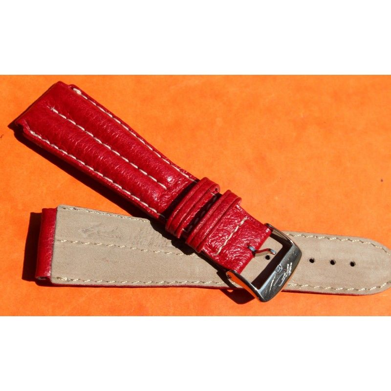 ZRC MADE IN FRANCE, RED RASPBERRY LEATHER STRAP BRACELET WATCHES 20mm WITH BUCKLE