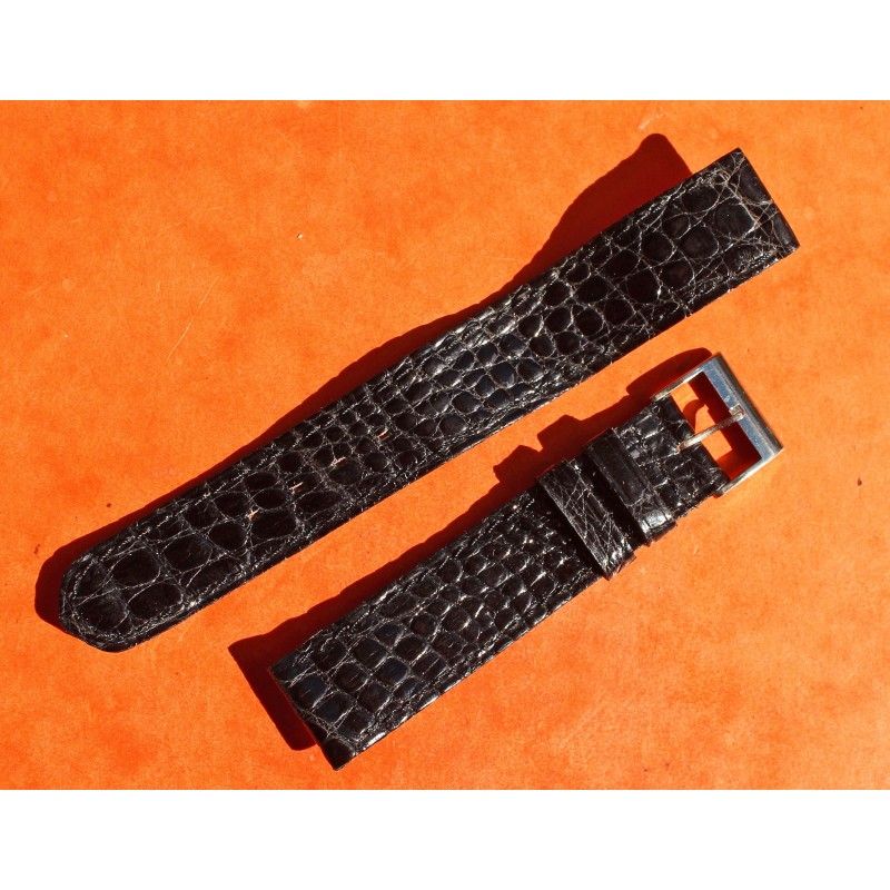 BRACELET DE MONTRES VINTAGES EN CUIR AUTHENTIQUE DE CROCODILE 16mm AVEC BOUCLE ARDILLON ACIER