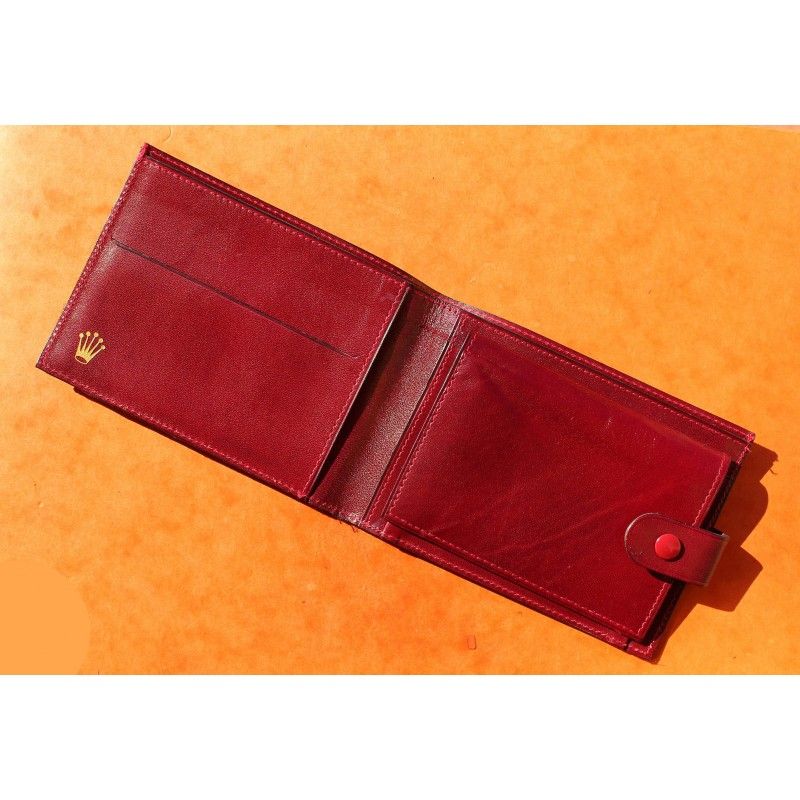 ROLEX Leather Wallet Bifold Coin Purse Billetero Cuero Cartera Portafoglio Brieftasche Red ref 60.02.03