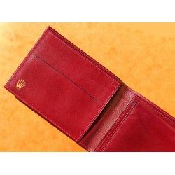 ROLEX Leather Wallet Bifold Coin Purse Billetero Cuero Cartera Portafoglio Brieftasche Red ref 60.02.03