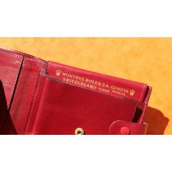 ROLEX Leather Wallet Bifold Coin Purse Billetero Cuero Cartera Portafoglio Brieftasche Red ref 60.02.03