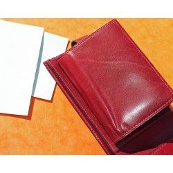 ROLEX Leather Wallet Bifold Coin Purse Billetero Cuero Cartera Portafoglio Brieftasche Red ref 60.02.03