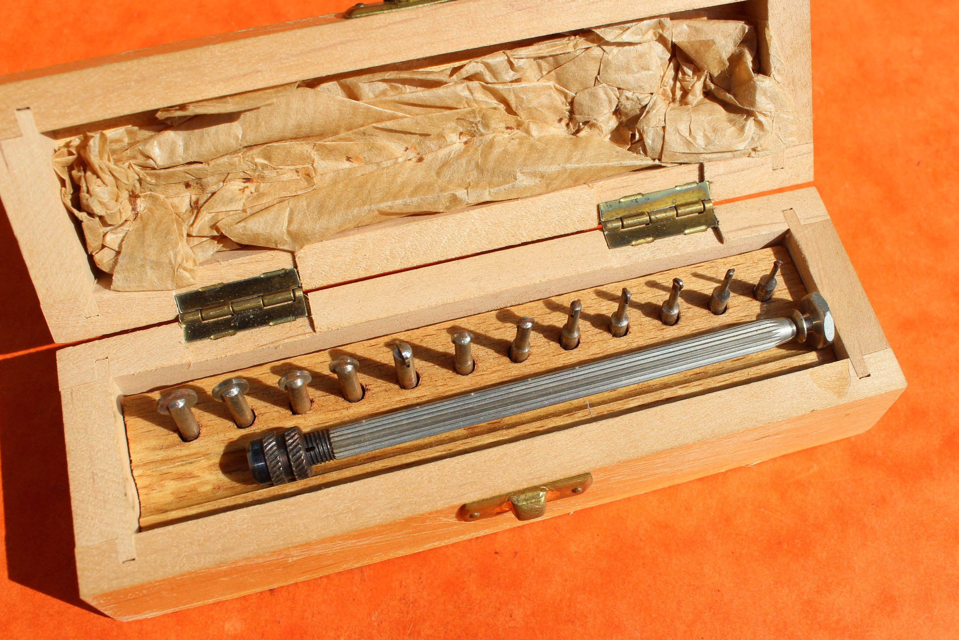 Coffret D'outils D'horloger Vintage Fin 1800 - Avec Jauges D'épaisseur - Occasion