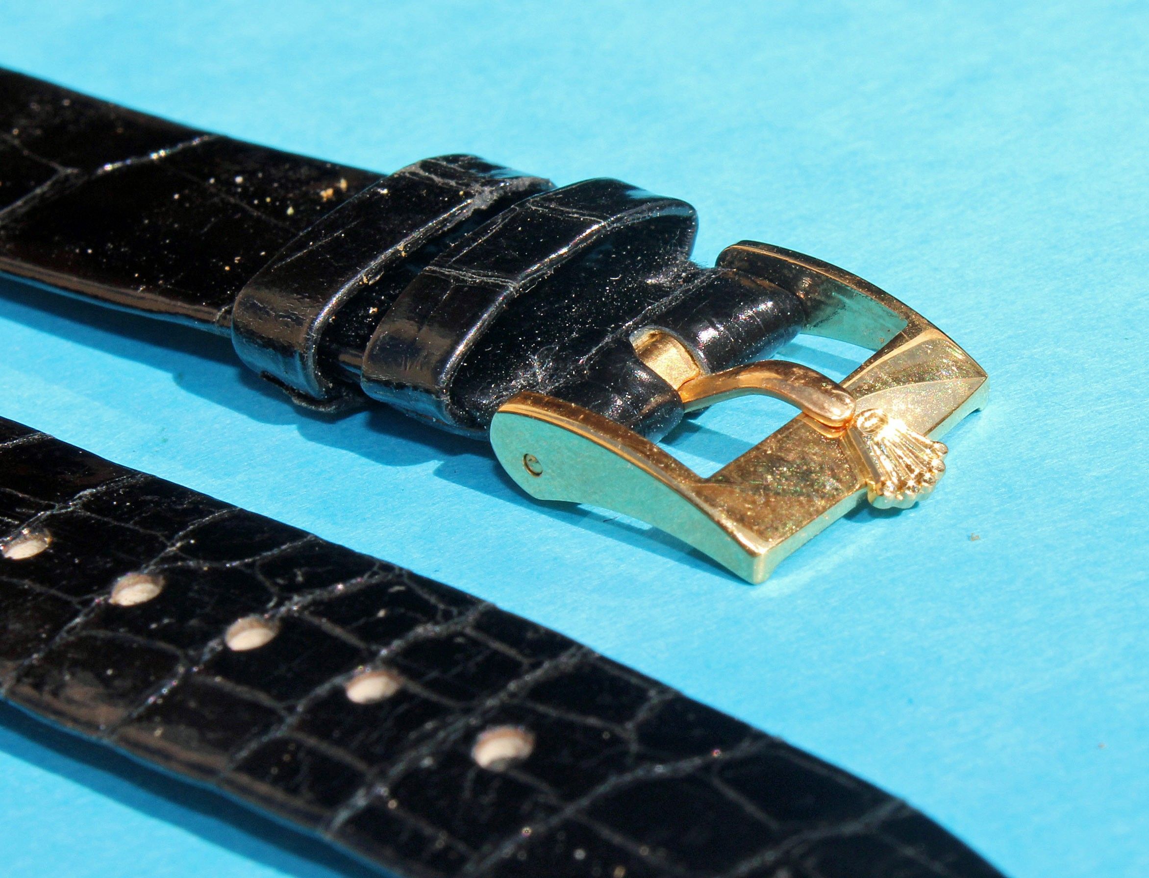 Larry Belmont slutningen nyhed Vintage Rolex Original Black Crocodile Leather Strap watch New 17mm x 14mm  with gold filled buckle