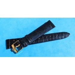 BRACELET MONTRE CUIR CROCODILE NOIR SIGNE ROLEX 17mm AVEC BOUCLE ARDILLON PLAQUE OR