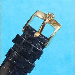 BRACELET MONTRE CUIR CROCODILE NOIR SIGNE ROLEX 17mm AVEC BOUCLE ARDILLON PLAQUE OR