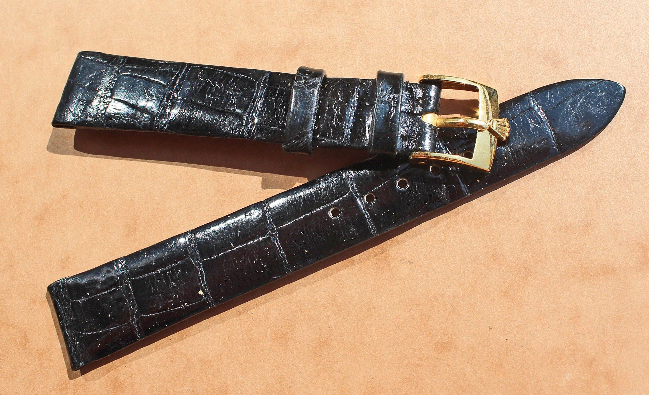Vintage Rolex Original Black Crocodile Leather Strap watch New x 14mm with buckle