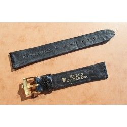 Vintage Rolex Original Black Crocodile Leather Strap watch New 17mm x 14mm with gold filled buckle