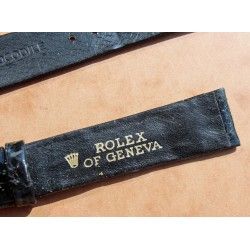 Vintage Rolex Original Black Crocodile Leather Strap watch New 17mm x 14mm with gold filled buckle