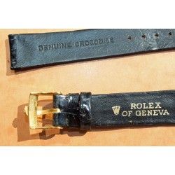 Vintage Rolex Original Black Crocodile Leather Strap watch New 17mm x 14mm with gold filled buckle