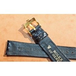 Vintage Rolex Original Black Crocodile Leather Strap watch New 17mm x 14mm with gold filled buckle