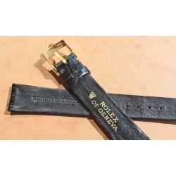 Vintage Rolex Original Black Crocodile Leather Strap watch New 17mm x 14mm with gold filled buckle