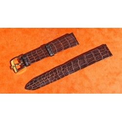 BRACELET MONTRE CUIR CROCODILE NOIR SIGNE ROLEX 17mm AVEC BOUCLE ARDILLON PLAQUE OR