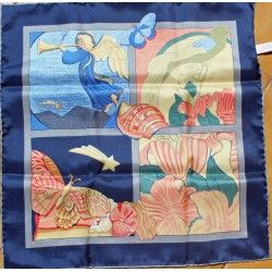 Genuine ROLEX Blue Silk Scarf Lenço Seda Schal Seide Seidentuch Sciarpa Seta 