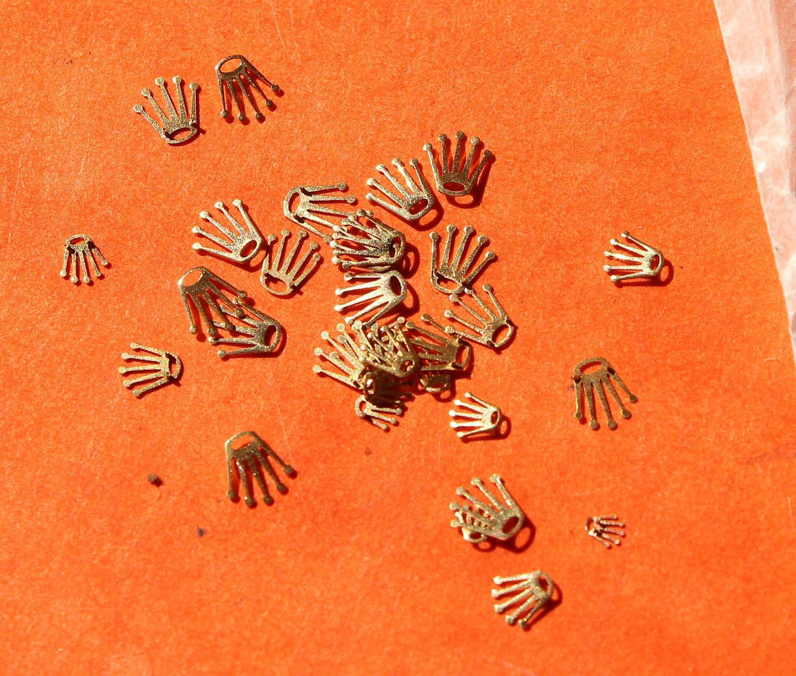 Rolex big job lot misc Gold 18kt Crowns applied parts Rolex dials