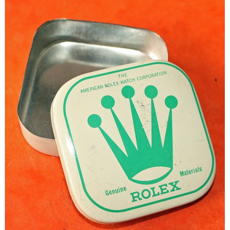 Vintage 50's Rolex Big logo Watch Part White & green Tin Box Display Metallic Container Rolex Watch USA Inc