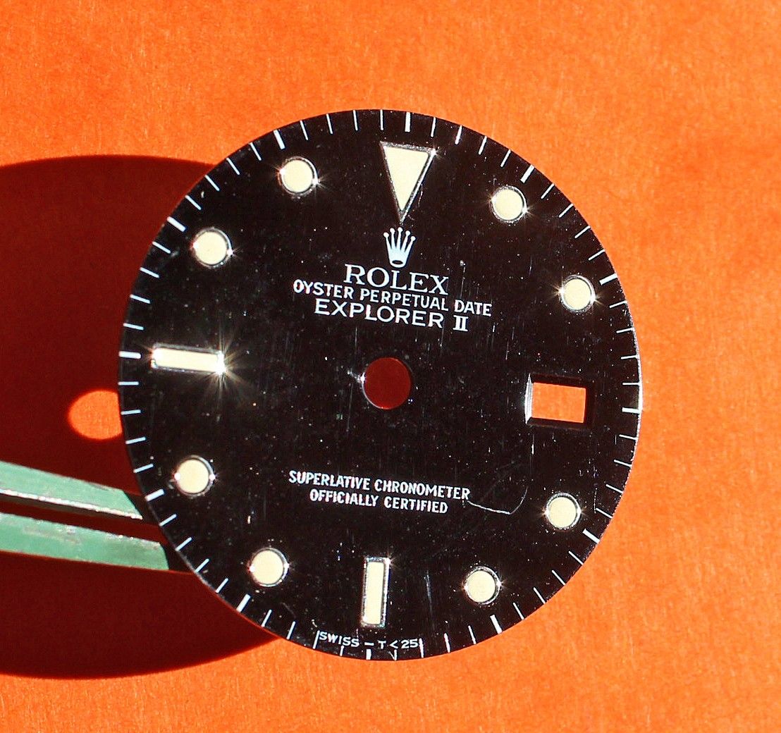 Rolex Vintage Black 80's 16550, 16570 Oyster Perpetual Date ''Explorer II'' Rail watch tritium Dial cal 3085