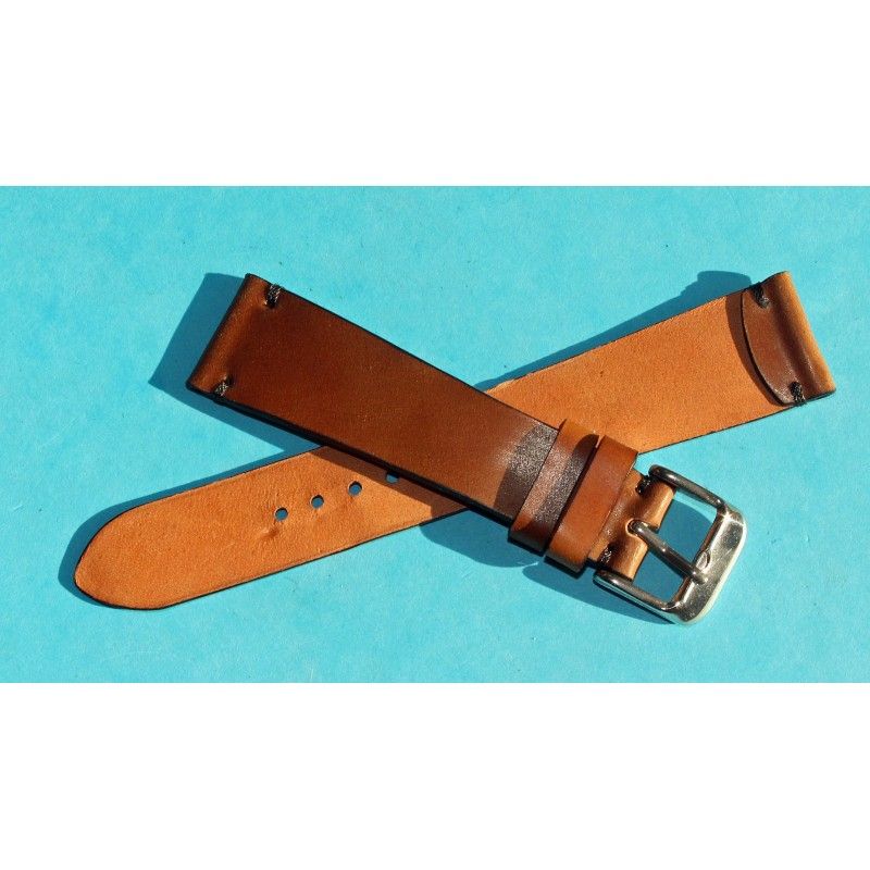 ★☆☆ BRACELET MONTRES COW BOY HORWEEN SHELL CUIR CORDOVAN ULTRA FIN 20mm COULEUR châtaigne ★☆☆ 