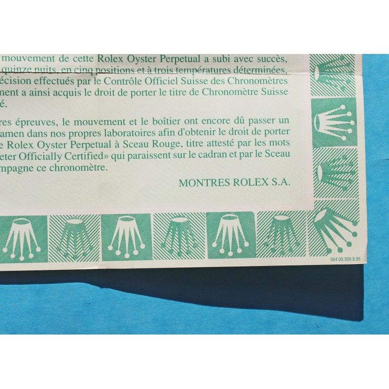 ROLEX 1992 VINTAGE PUNCHED PAPER CERTIFICAT WARRANTY 430 ROLEX OYSTER PERPETUAL DATEJUST 16234, Ref 564.00.400.11.92