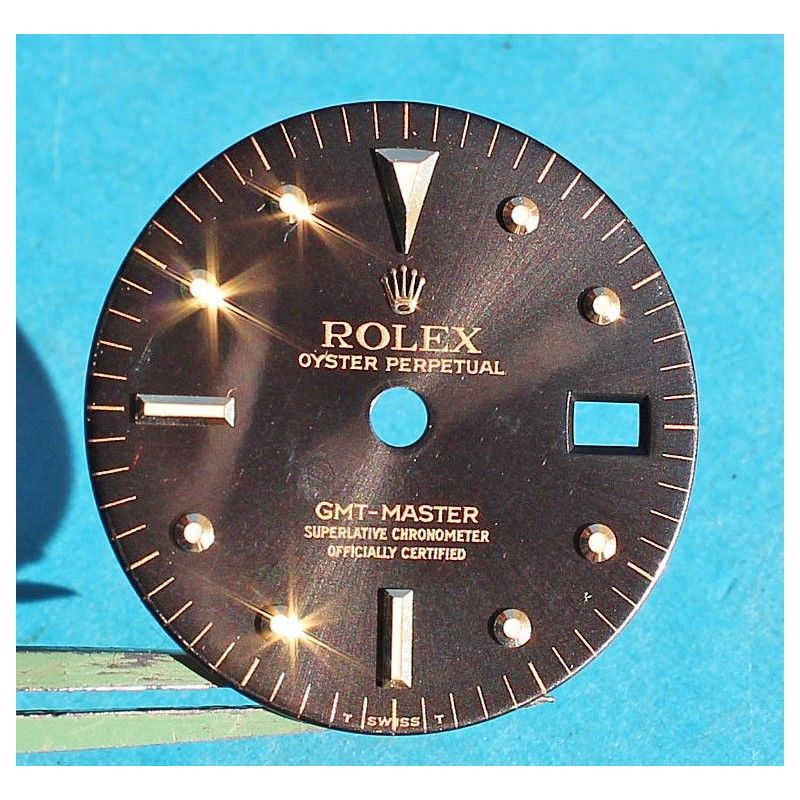 ☆☆Rare N.O.S Glossy Brown Rolex GMT Master Gilt 1675, 1675/3, 1675/8 18k Yellow Gold/Stainless Steel Nipple Dial Cal 1575☆