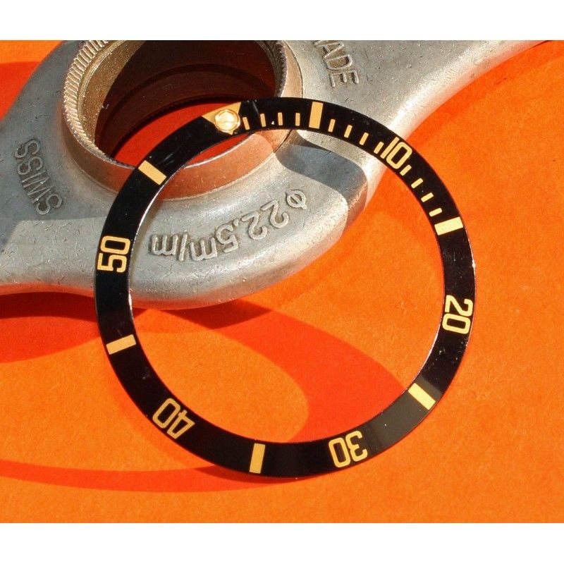 Rolex Mint 90's Glossy Black color Submariner Date Tutone 16803, 16613, 16808, 16618 Gold Watch Bezel Graduated Insert Part