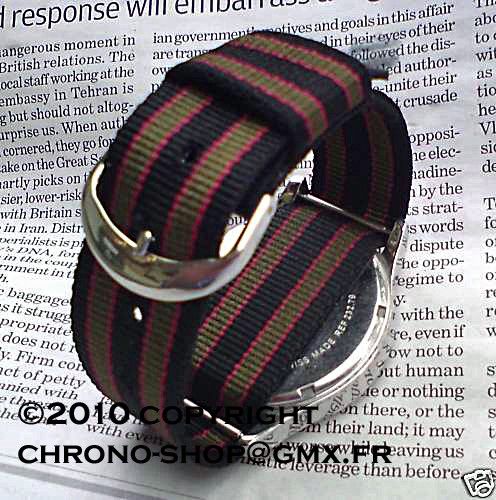 Cinturino NATO 18 Mm Per Orologio - Stile James Bond Goldfinger - Nero, Rosso, Kaki - Foto 2
