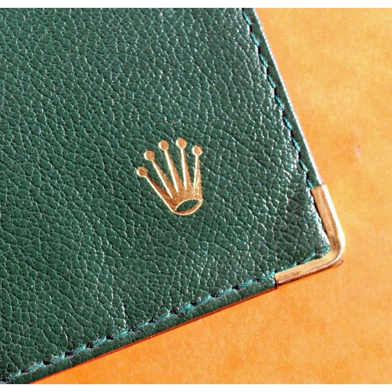 ROLEX ACCESSOIRE PORTE DOCUMENT, PORTEFEUILLE EN CUIR VERT POUR CARTES, GARANTIES, NOTICES MONTRES REF 0068.08.34