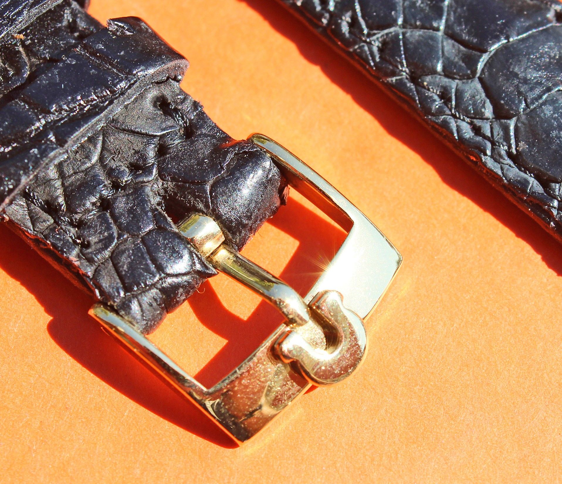 OMEGA LEATHER STYLE STRAP BRACELET WATCHES 18mm BLACK COLOR WITH OEM