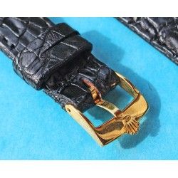 ORIGINAL BRACELET MONTRE CUIR CROCODILE NOIR 20mm AVEC BOUCLE ARDILLON PLAQUE OR ROLEX