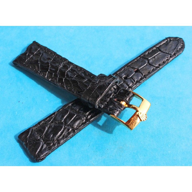 Bracelet Montre En Cuir Crocodile Noir 18mm - Boucle Noire - RVC - Neuf Avec étiquettes