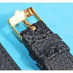 ORIGINAL BRACELET MONTRE CUIR CROCODILE NOIR 20mm AVEC BOUCLE ARDILLON PLAQUE OR ROLEX