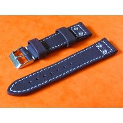 Genuine Leather "Flieger" Riveted Brown Buffalo Leather Vintage Aviator Watch Strap 20mm OMEGA, IWC, Breitling