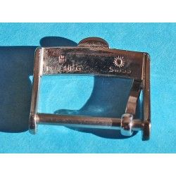 Original Vintage OMEGA BIG LOGO Stainless Steel Buckle leather strap 16mm 70's Men's