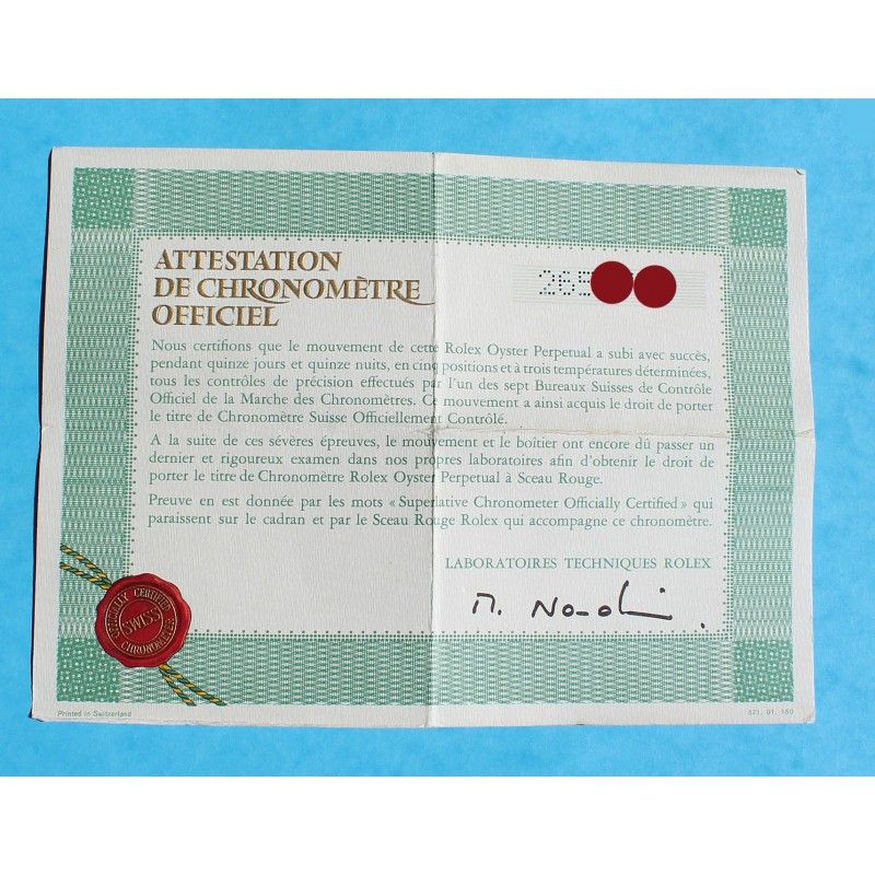 RARE 1971 GENUINE VINTAGE PUNCHED PAPER CERTIFICAT ATTESTATION DE CHRONOMETRE ROLEX OYSTER WATCHES