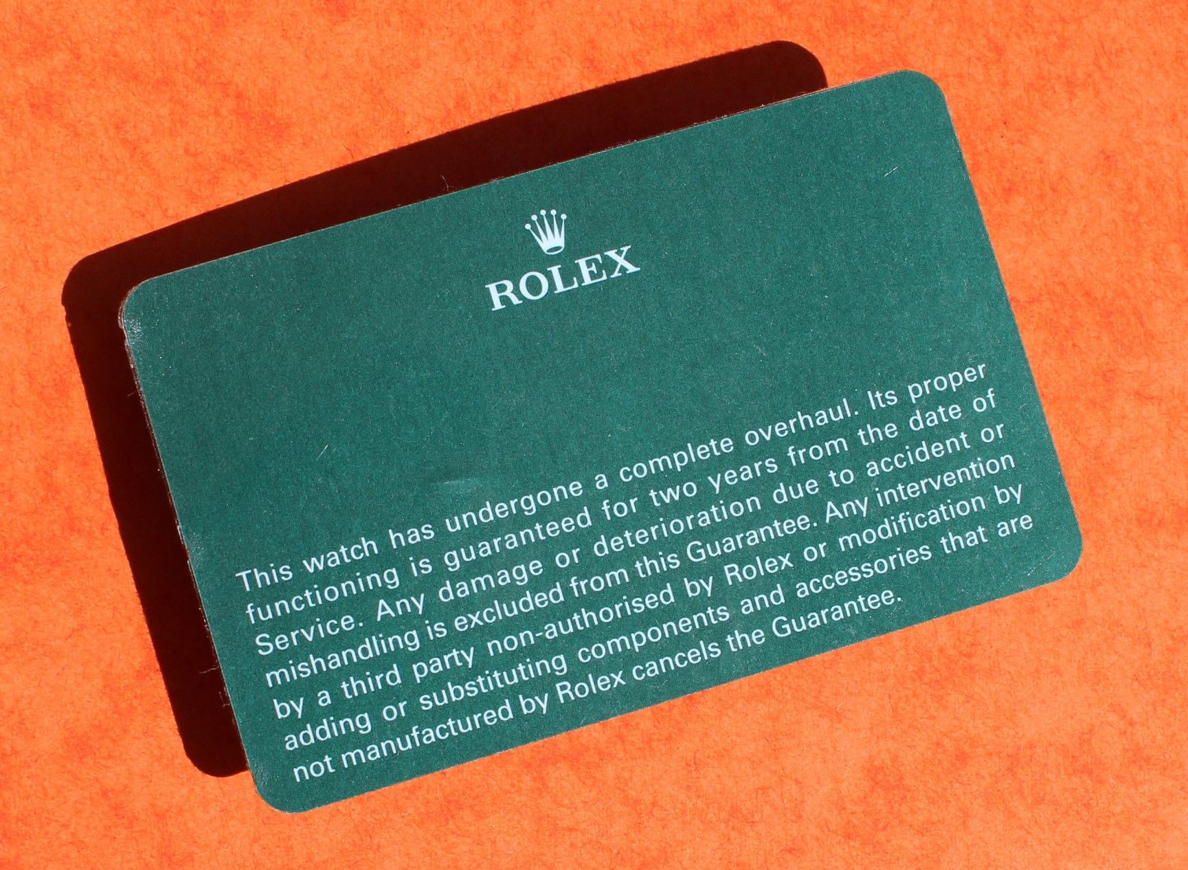 rolex service card