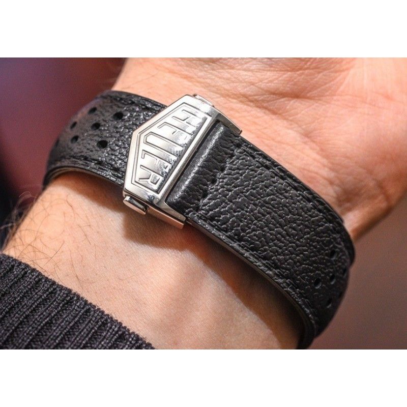 TAG HEUER BRACELET RACING CUIR DE VEAU PERFORE NOIR 22mm MONTRES MONACO