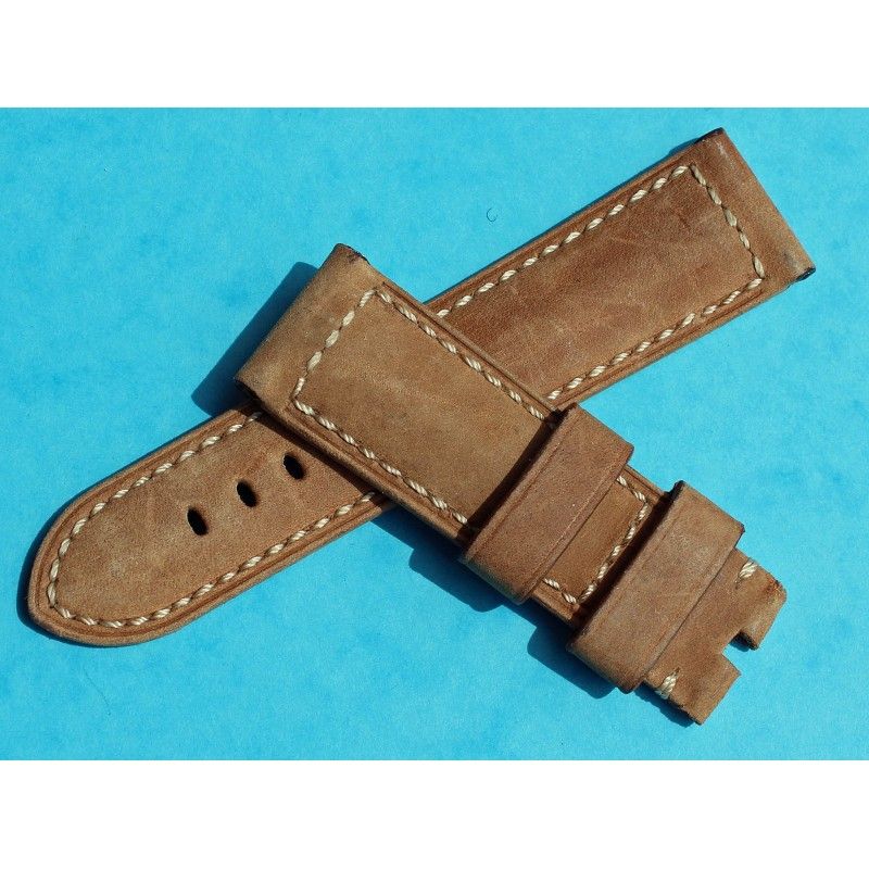 Bracelet Cuir Alligator Marron Clair 24mm - Boucle Tang - Compatible PAM 1950 - Neuf