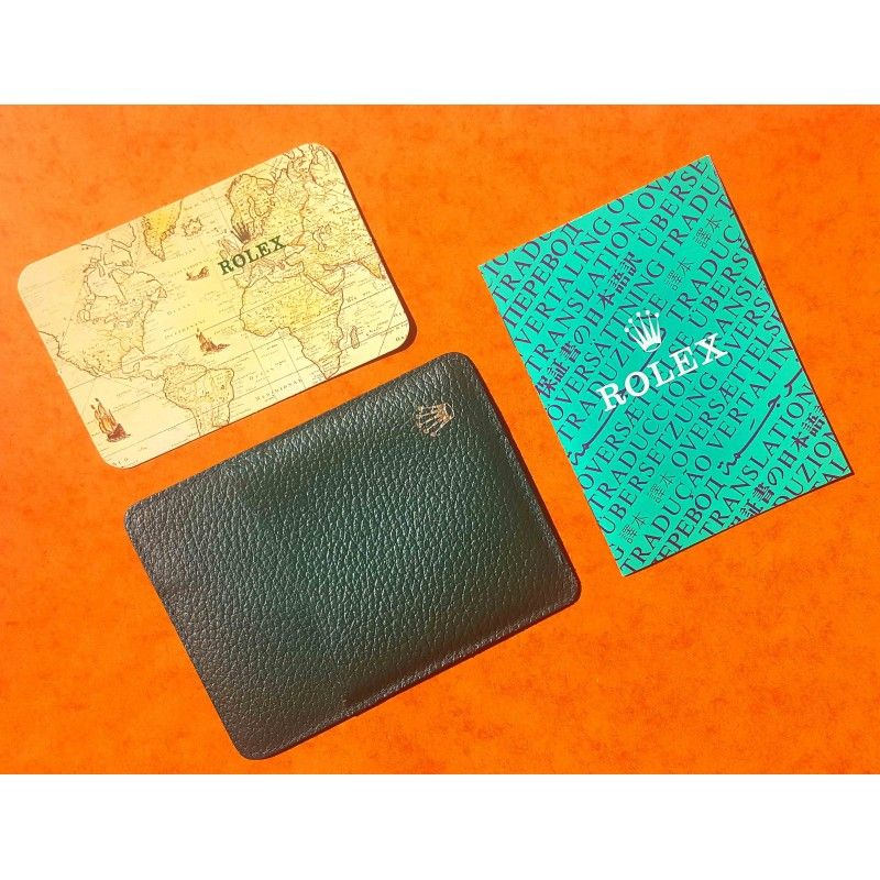 1996, 1997 Vintage Rolex Green Leather Business Card Wallet holded card and calendar + translation booklet