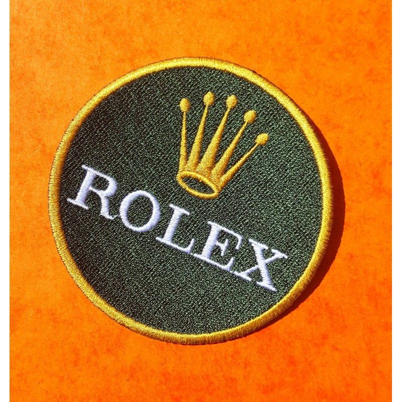 ROLEX LOGO ECUSSON BADGE JACKET CLOTHES VINTAGE WHITE GREEN GOLD UNUSED PATCH 8CM DIAMETER