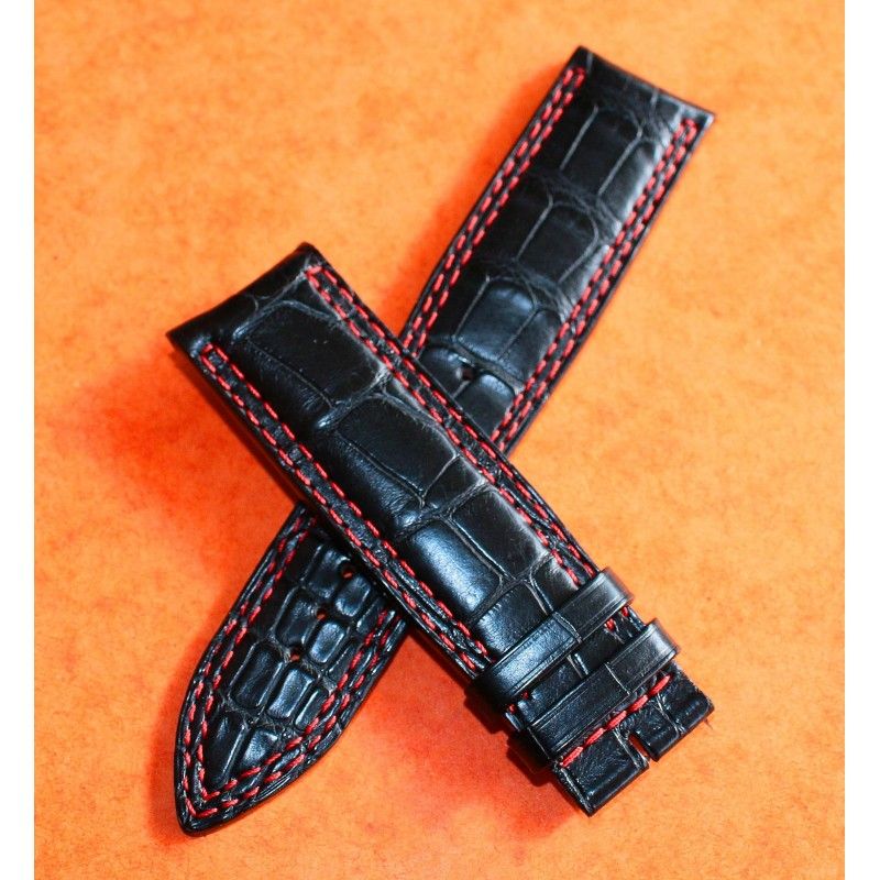 Jaeger LeCoultre Authentique Bracelet montres hommes en cuir noir Alligator 22/20mmm surpiqûres rouge