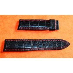 Jaeger LeCoultre Authentique Bracelet montres hommes en cuir noir Alligator 22/20mmm surpiqûres rouge
