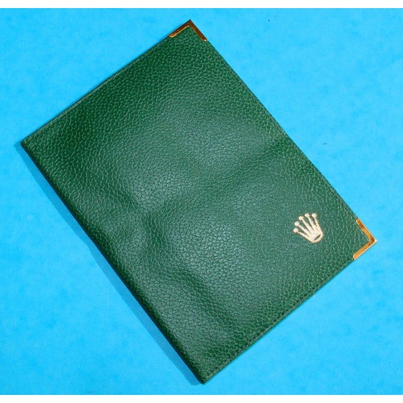 ROLEX ACCESSOIRE PORTE DOCUMENT, PORTEFEUILLE EN CUIR VERT POUR CARTES, GARANTIES, NOTICES MONTRES REF 68.08.55