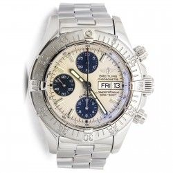 Breitling Original Cadran Bleu & or Montres Chronograph Chronomat Or jaune & Acier Ref D13352