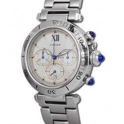 Cartier Pasha de Cartier ref 2412 Chronograph Automatic Wristwatch Panda Style Watch Dial part in Stainless Steel