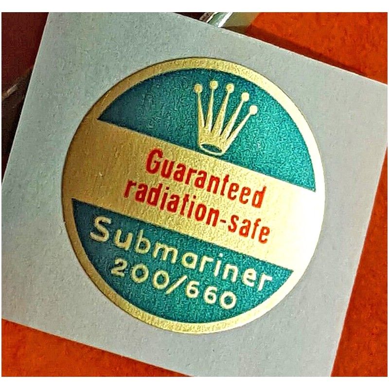 Rolex 60's GUARANTEE RADIATION SAFE watch caseback Ø21mm gold Green Sticker Submariner 5510, 5512, 5513, 1680, 5514