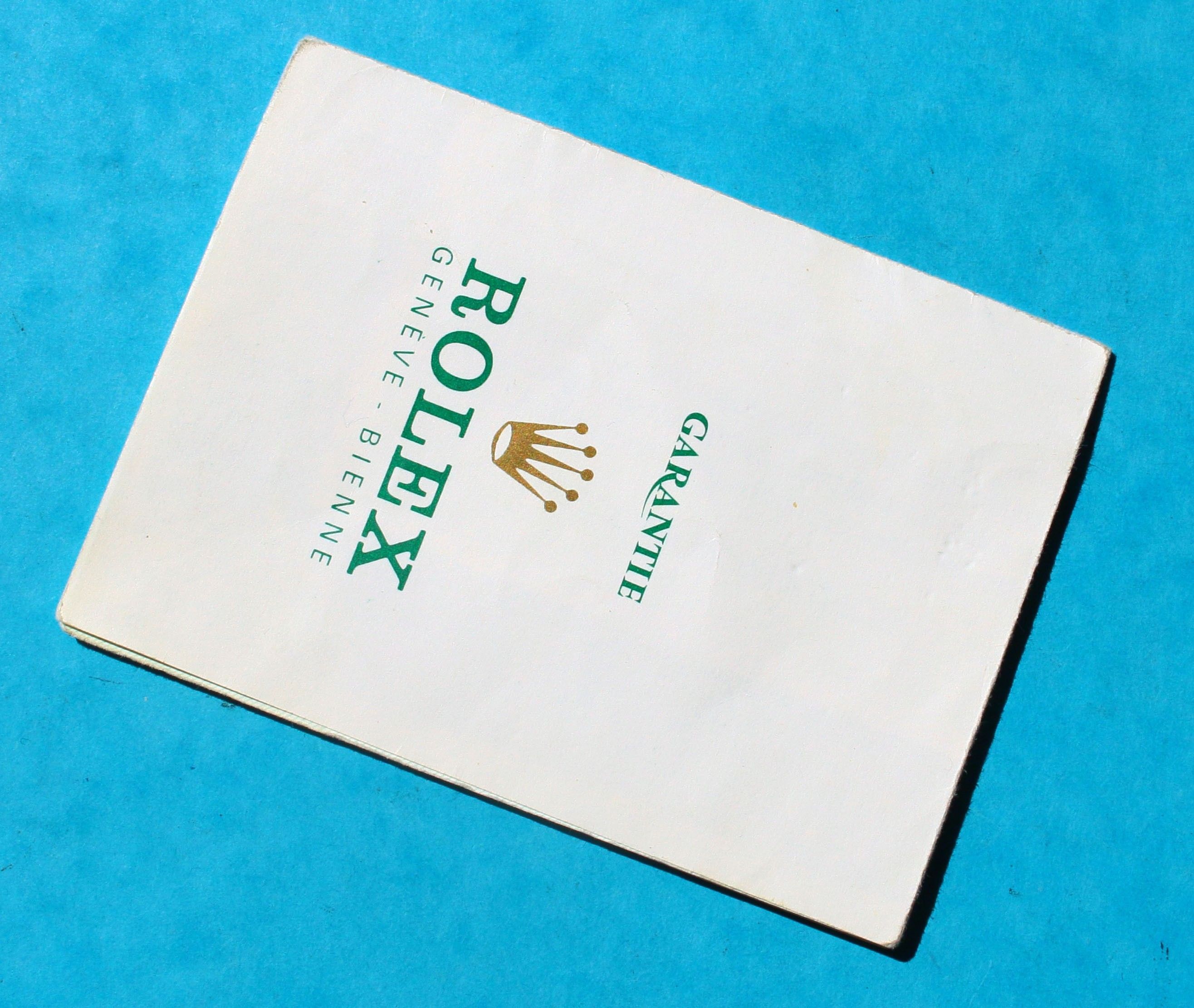 blank rolex warranty card