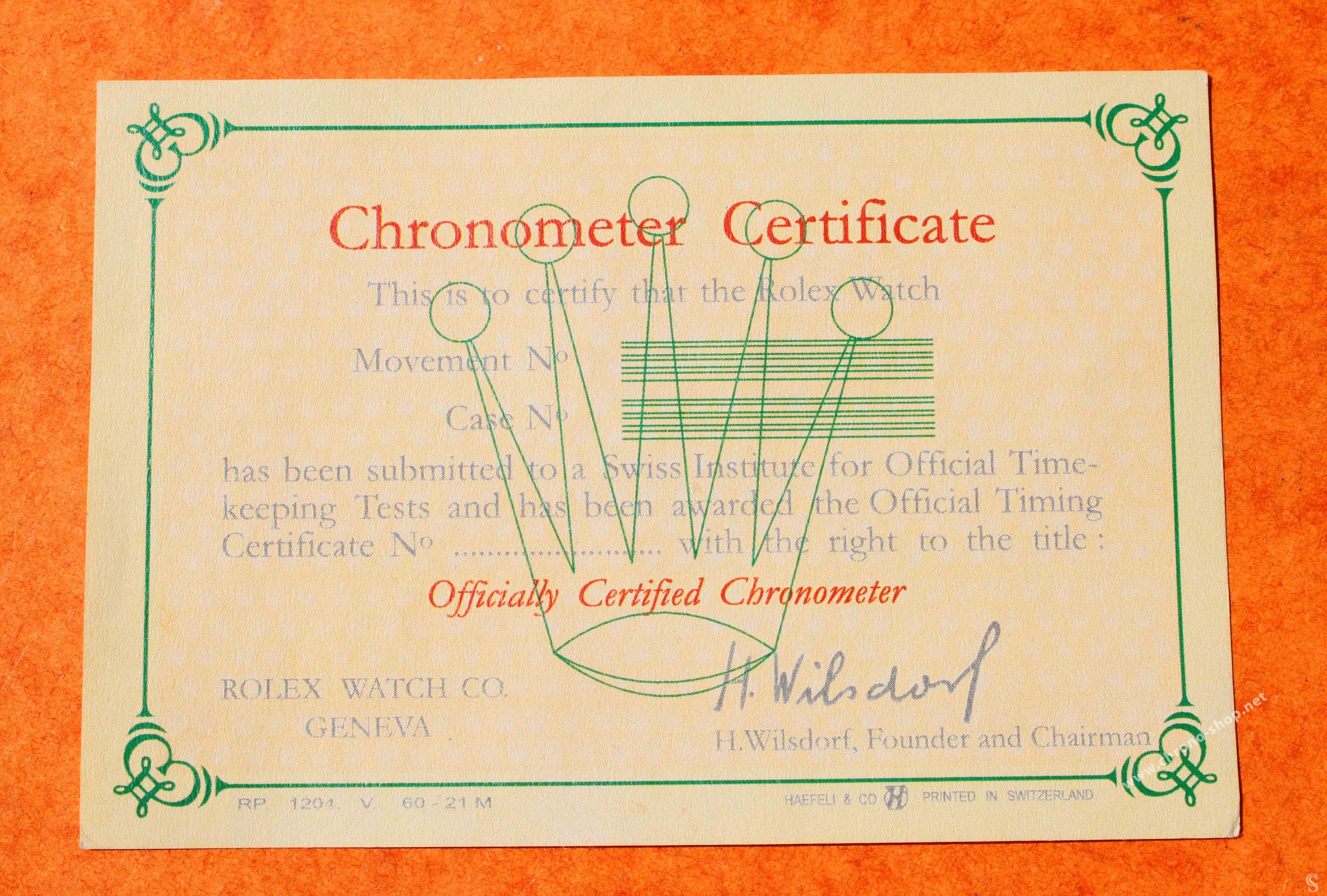 rolex chronometer certificate