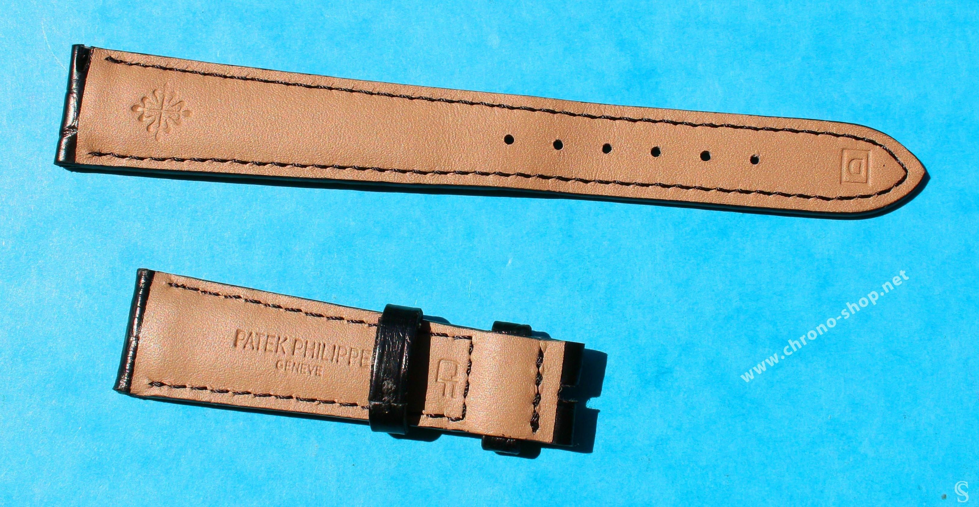 New Patek Philippe Black Leather Crocodile Watch Band Strap 18 14mm Wid
